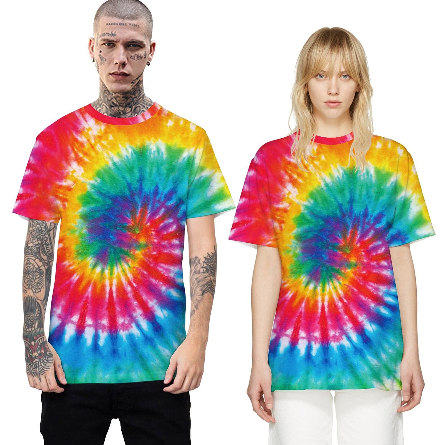 Mixed Color Tie-dyed Digital Printing Casual Breathable Bottoming Shirt