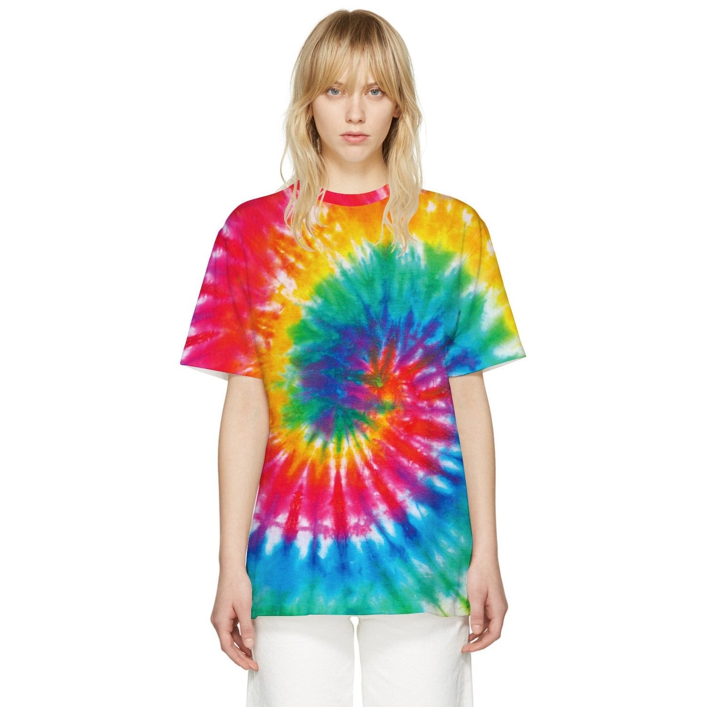 Mixed Color Tie-dyed Digital Printing Casual Breathable Bottoming Shirt