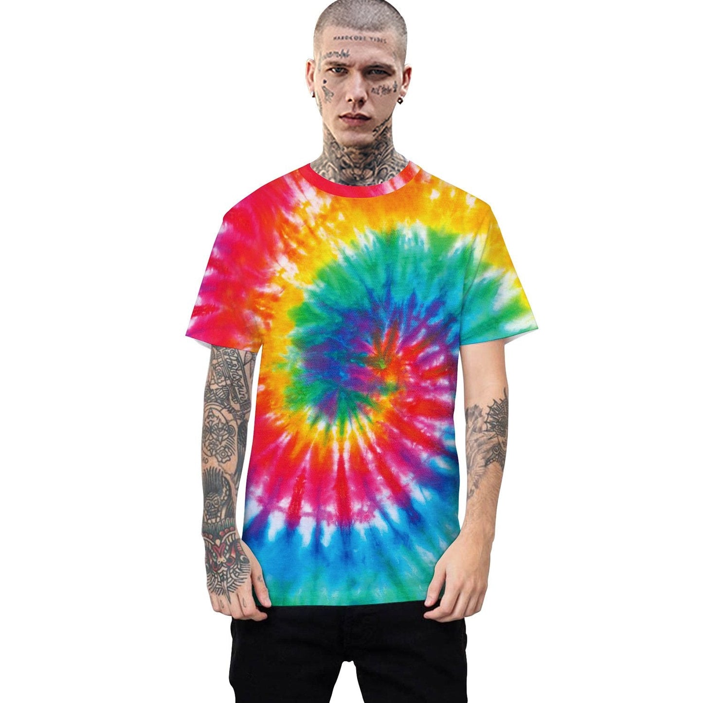 Mixed Color Tie-dyed Digital Printing Casual Breathable Bottoming Shirt