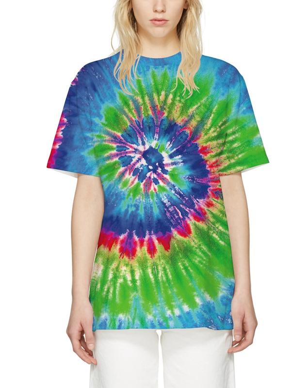 Mixed Color Tie-dyed Digital Printing Casual Breathable Bottoming Shirt