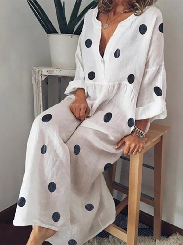 Bohemian Solid Color Polka Dot Print Dress