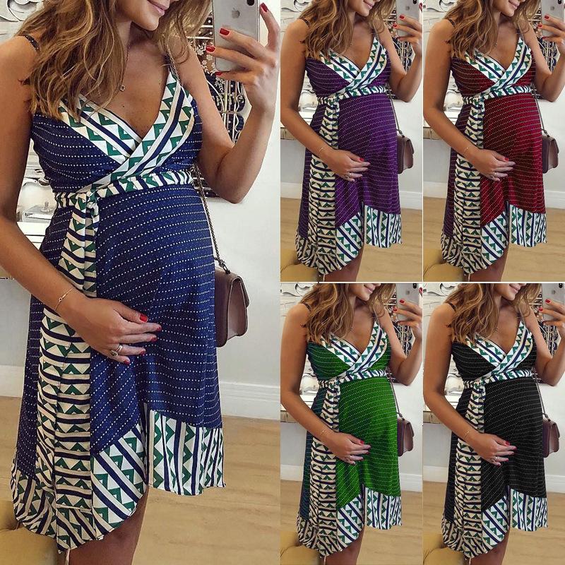 Printed Strap Maternity Midi Dress