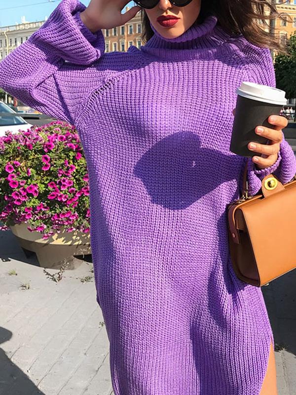 Solid Color Long Sleeve Sweater Mini Dress