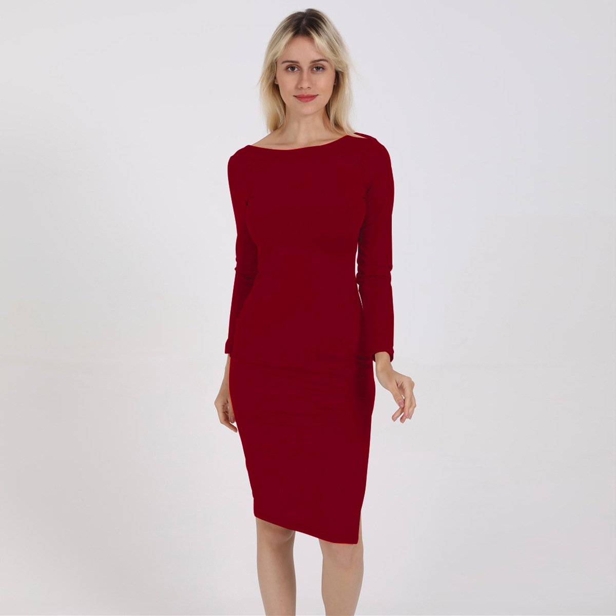 Long Sleeved Backless Sexy Hip Midi Dress