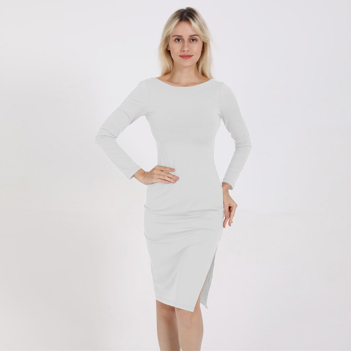 Long Sleeved Backless Sexy Hip Midi Dress