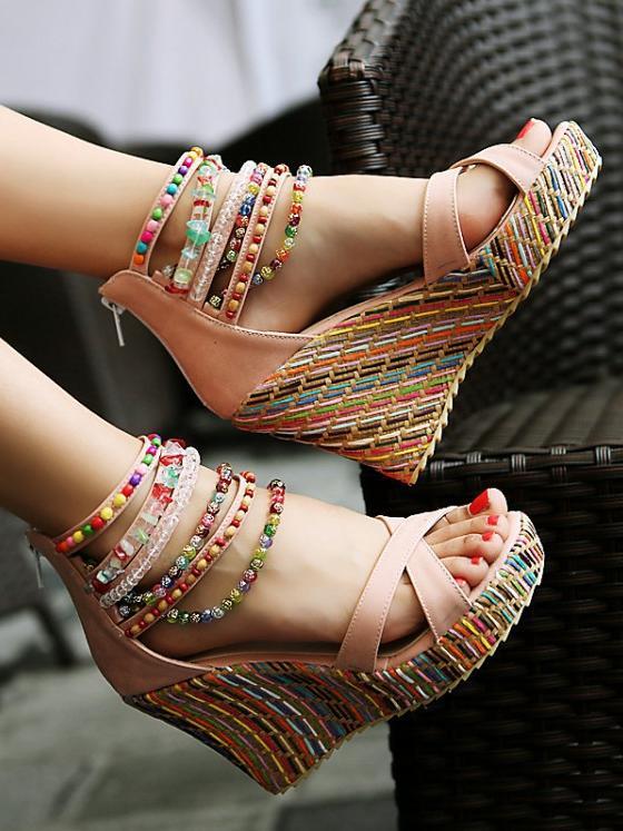 Bohemian Wedge Beaded Large Sandals