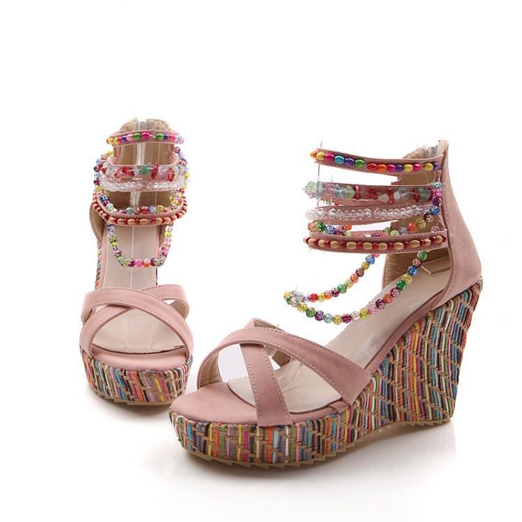 Bohemian Wedge Beaded Large Sandals