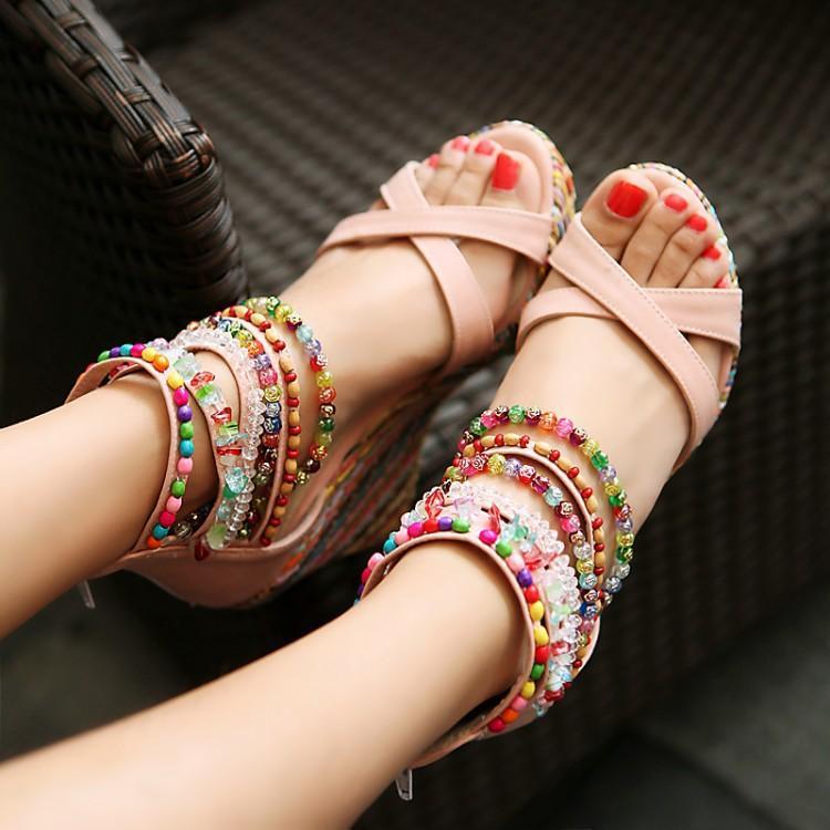 Bohemian Wedge Beaded Large Sandals