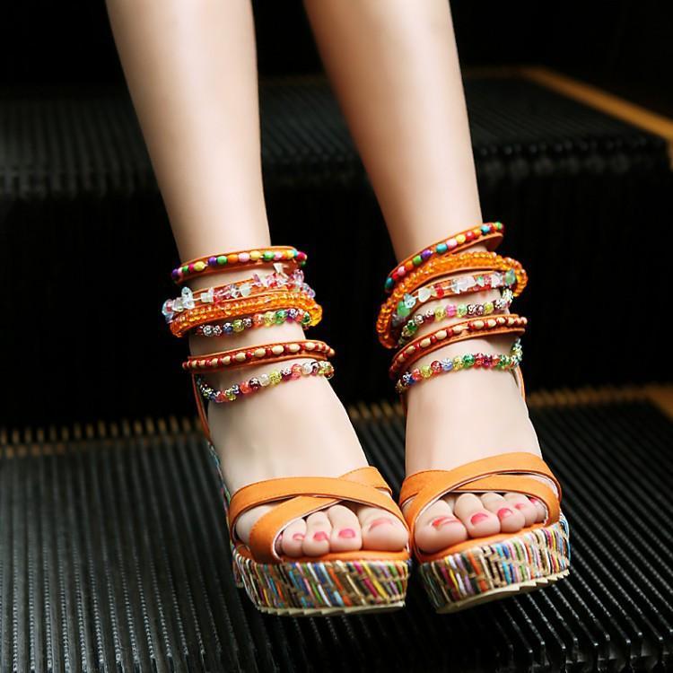 Bohemian Wedge Beaded Large Sandals