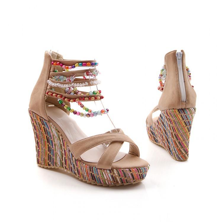 Bohemian Wedge Beaded Large Sandals