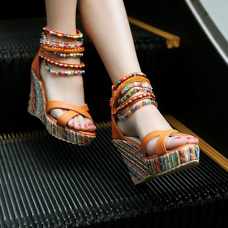 Bohemian Wedge Beaded Large Sandals