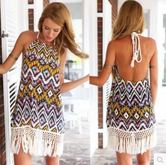 Diamond Print Halter Sexy Halter Dress