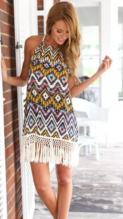 Diamond Print Halter Sexy Halter Dress