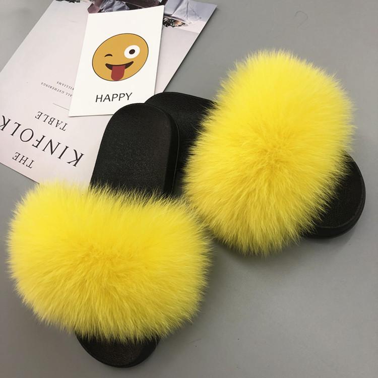 Women's  Fur Flip Flops Flat Soft Fur Slippers outdoor fur slippers