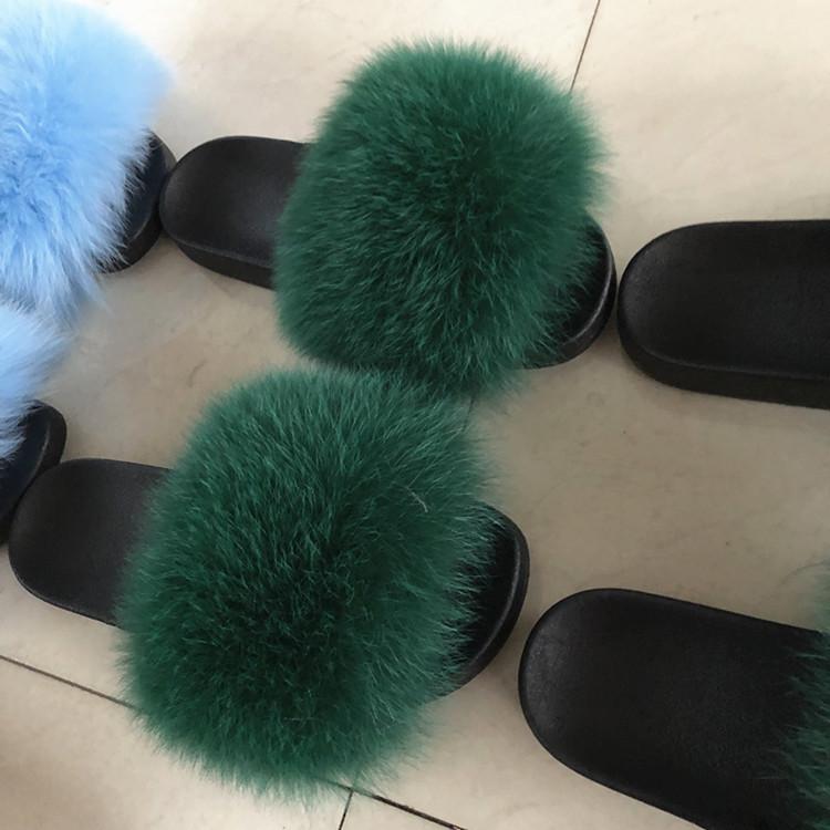 Women's  Fur Flip Flops Flat Soft Fur Slippers outdoor fur slippers