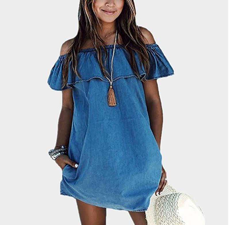 Imitation Denim Collar Mini Dress