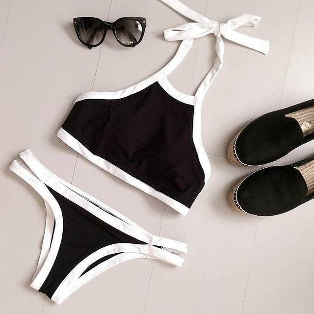 Black and White Color Matching Split Bikini