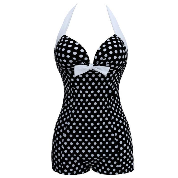 Siamese Black and White Dot Bikini Cherry Large Size Swimsuit