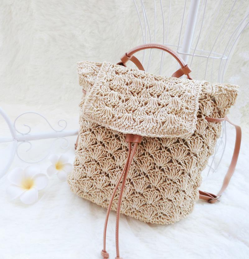 Retro Straw Drawstring Bag Beach Travel Shoulder Bag