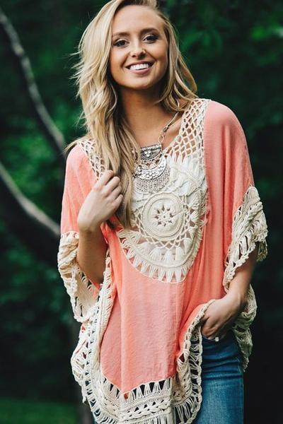 Bohemian Stitching Openwork Hook Beach Blouse