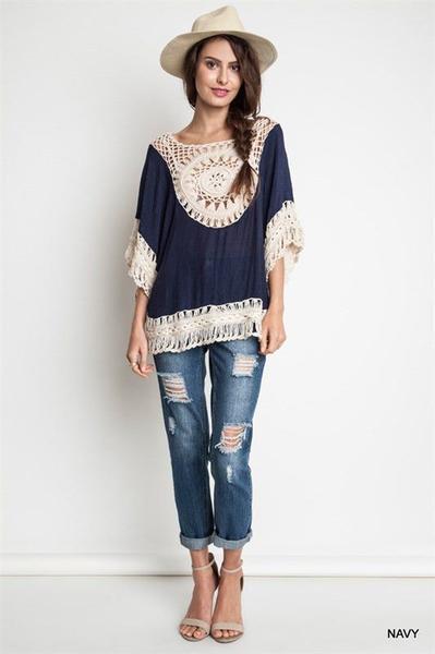 Bohemian Stitching Openwork Hook Beach Blouse