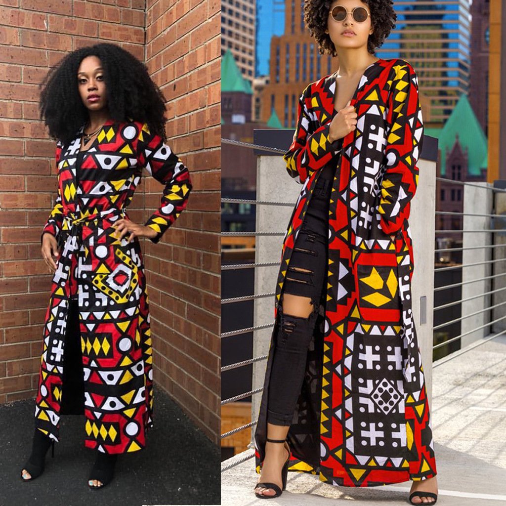 Bohemian Casual Print Long Coat