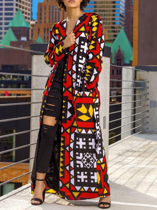 Bohemian Casual Print Long Coat