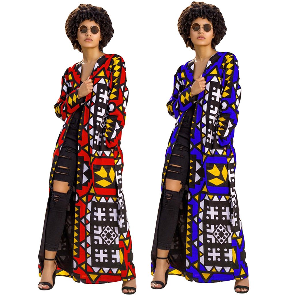 Bohemian Casual Print Long Coat