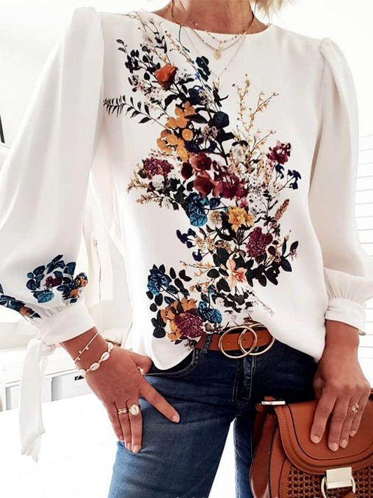 Women Long Sleeve Lantern Sleeve Print Top