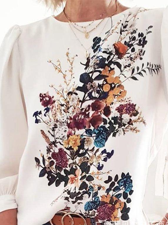 Women Long Sleeve Lantern Sleeve Print Top