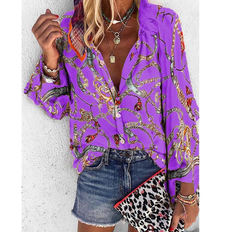 Printed Collar Long Sleeve Casual Shirt