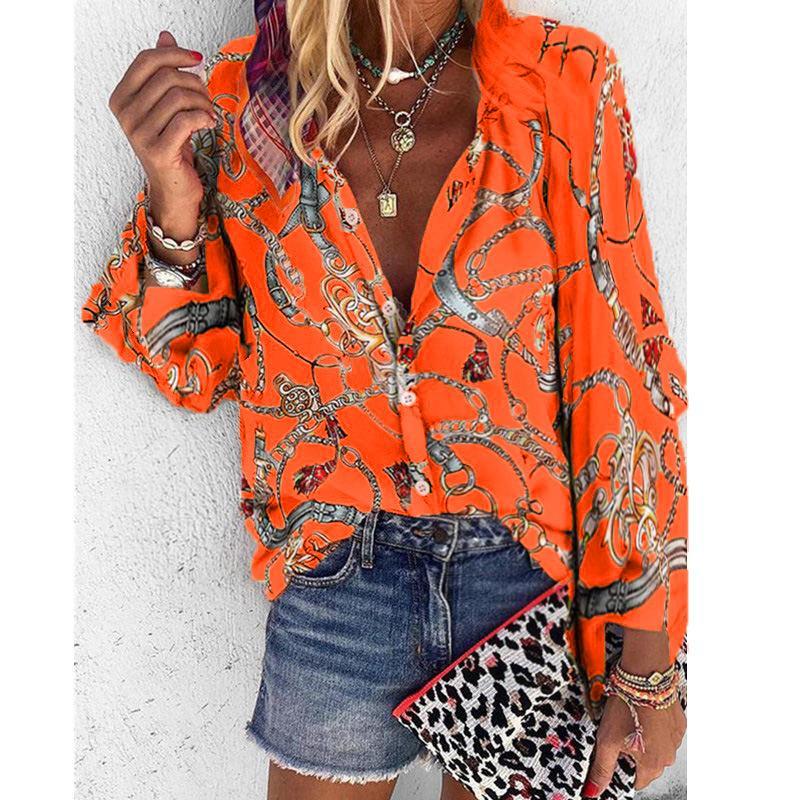 Printed Collar Long Sleeve Casual Shirt