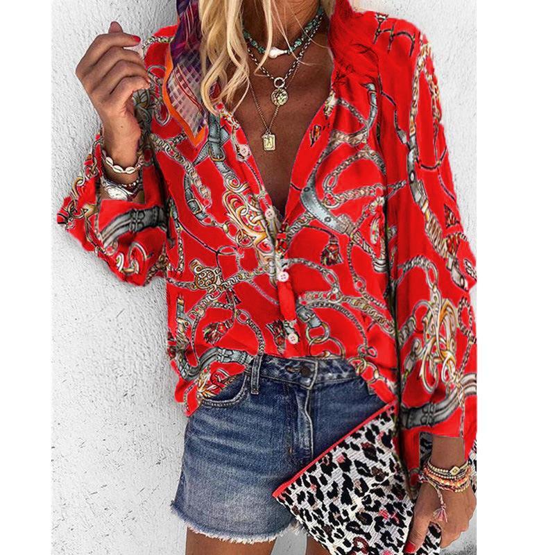 Printed Collar Long Sleeve Casual Shirt