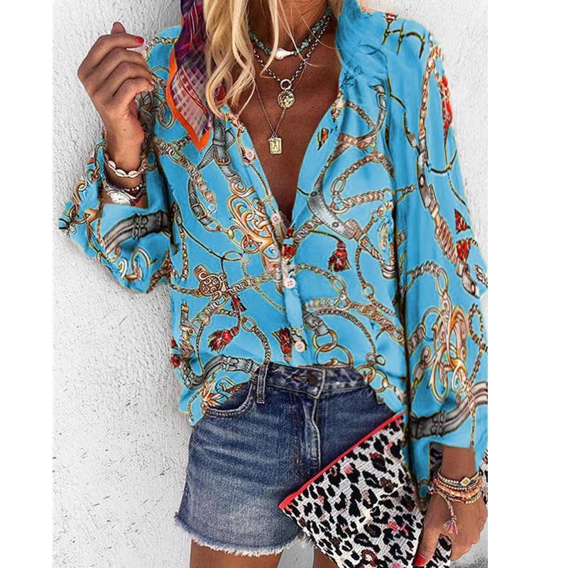 Printed Collar Long Sleeve Casual Shirt