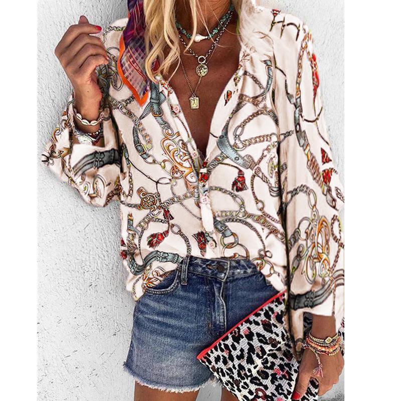 Printed Collar Long Sleeve Casual Shirt