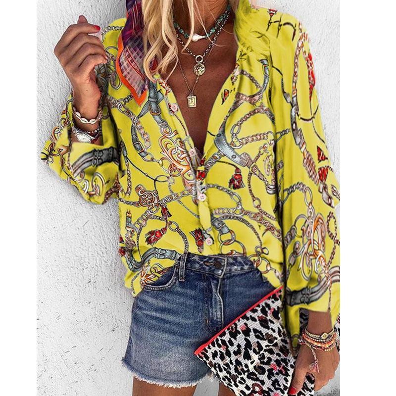 Printed Collar Long Sleeve Casual Shirt