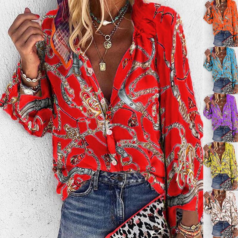 Printed Collar Long Sleeve Casual Shirt