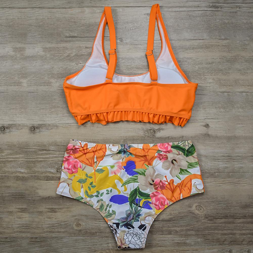 Orange Split Print Swimsuit