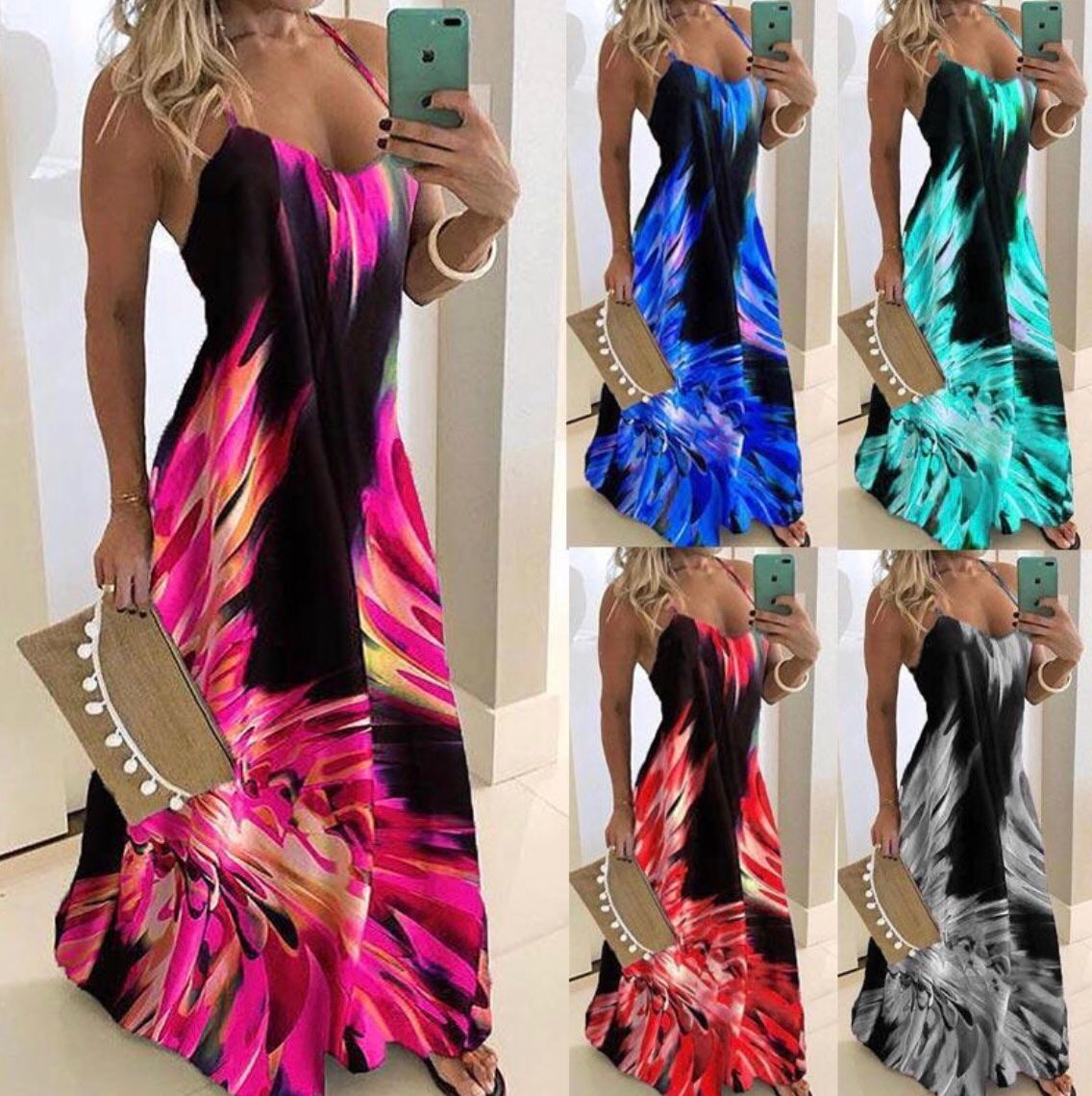 Slim Fit Printed Camisole Long Dress