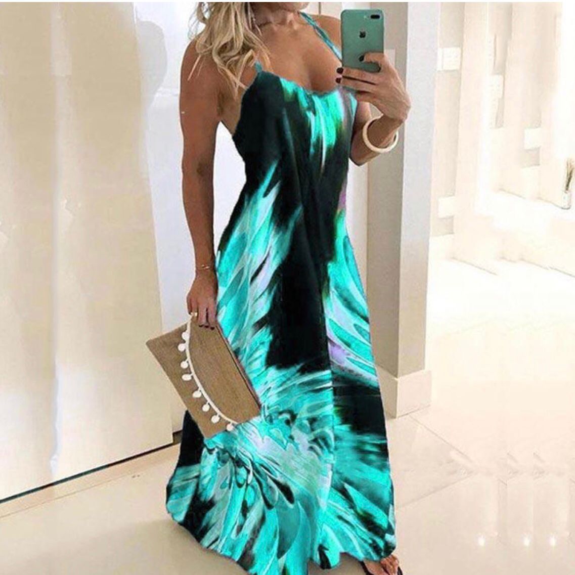 Slim Fit Printed Camisole Long Dress