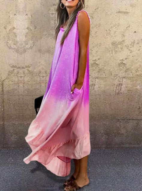 New Tie-dye Gradient Irregular Hem Vest Dress