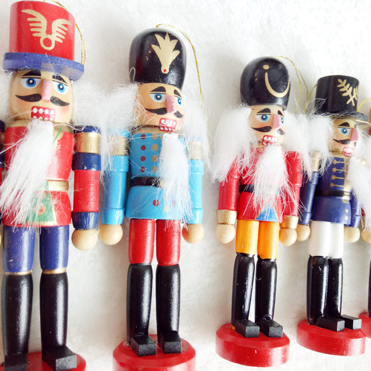 Christmas Decoration Walnut Clip Wooden Soldier Puppet 12cm Tin Set 6 Decorative Pendant