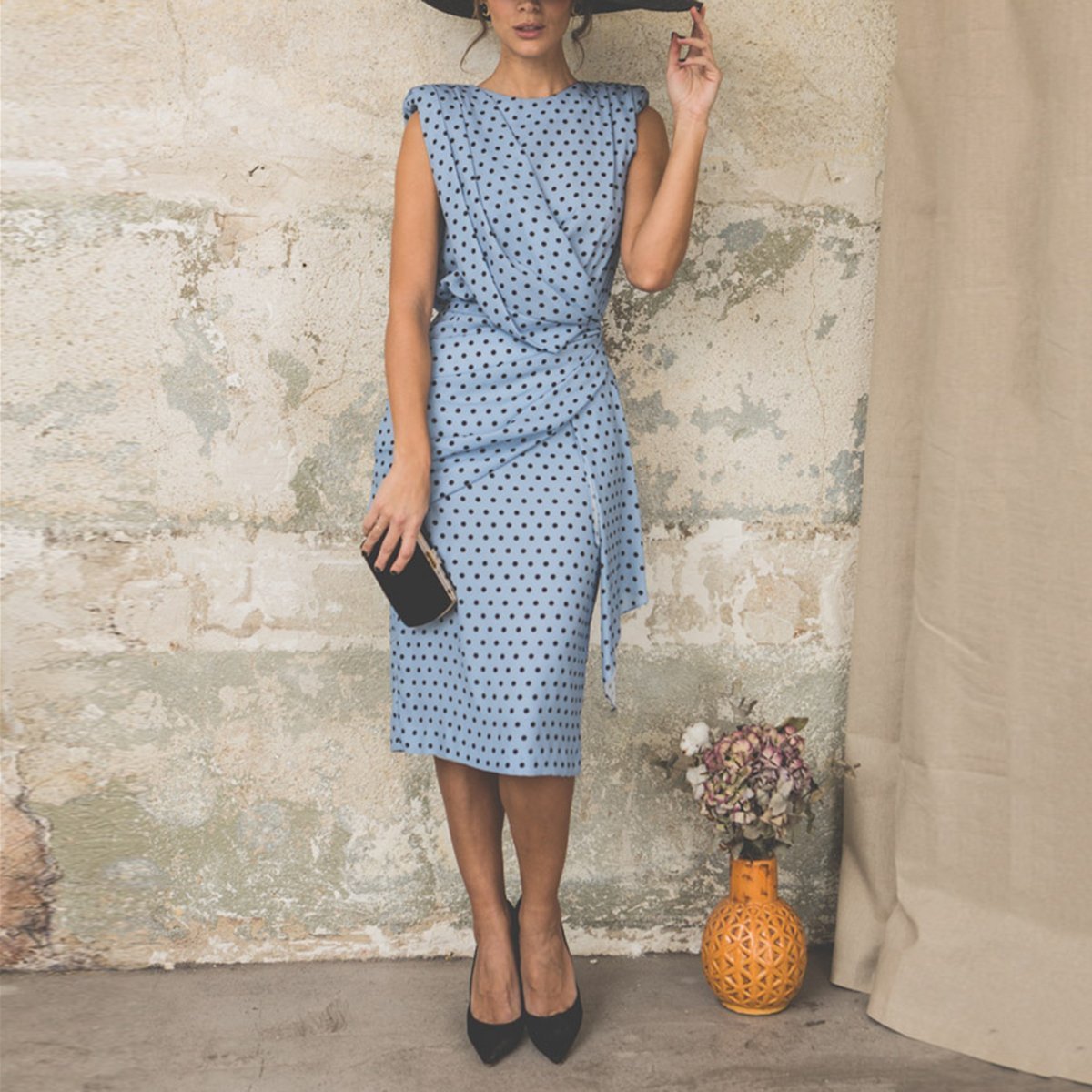 Wave Point Sleeveless Elegant Bodycon Dress