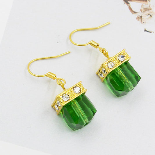 Rhinestone Square Dangle Drop Hook Earrings for woman