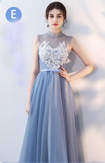 Gray Lace Graduation Bridesmaid  Party Evening Dress