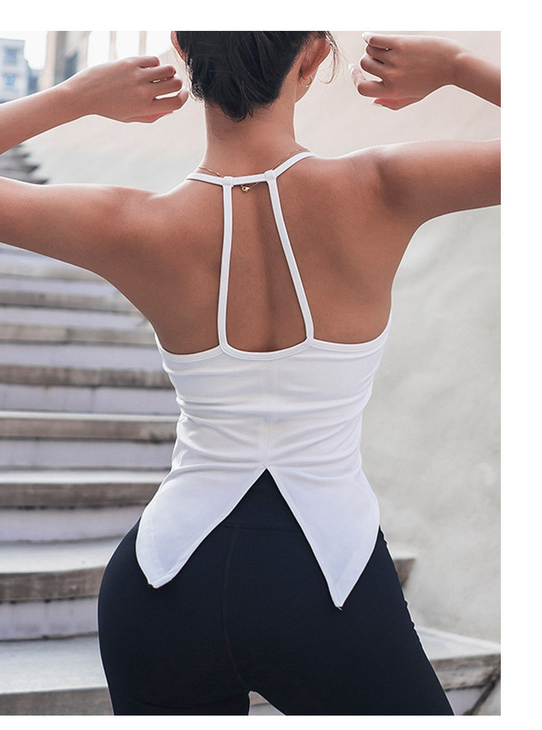 Solid color Yoga Top with Bra Pad Autumn and Winter New Yoga T-shirt Women Slim Fit Fitness Vest Breathable Sweat Sports Top with Bra Pad