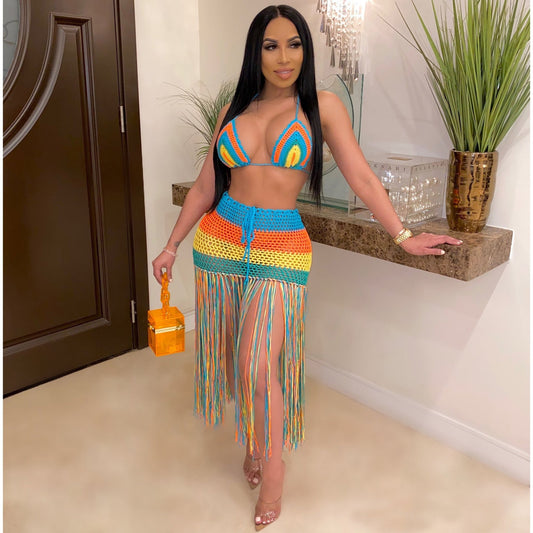 Sexy handmade crochet tassel casual suit swimsuit coverall