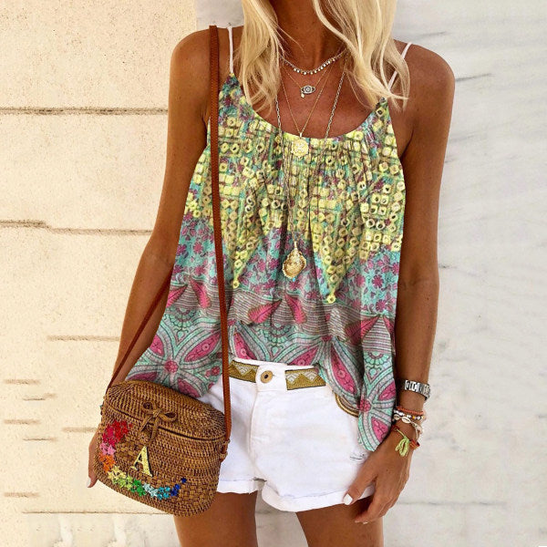 New Women's Summer Print Loose Sling Top