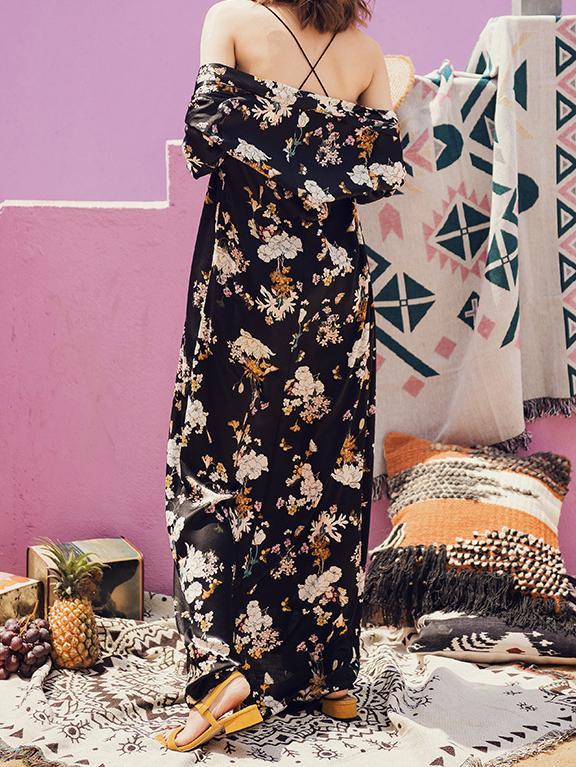 PAJAMAS STYLE FLORAL BEACH BOHO OVERSHIRT LONG DRESS