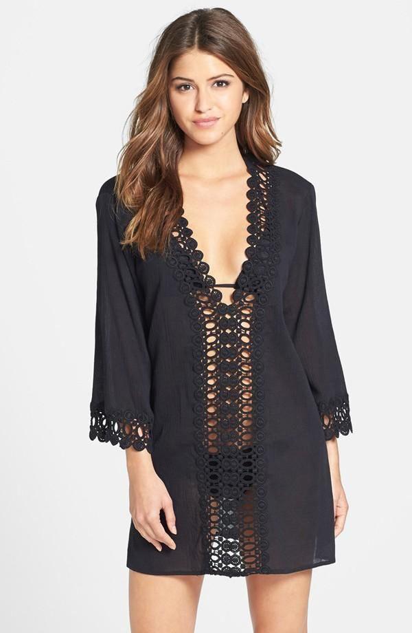 V Neck Hollow Beach Swimwear Bikini Cover Up